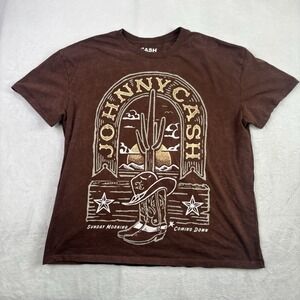 Johnny Cash On Tour I've Been Everywhere Brown Short Sleeve Graphic Shirt Mens L